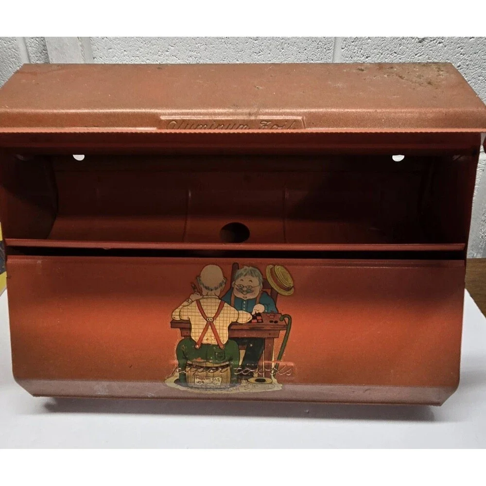 Vintage Red Metal Dispenser Paper Towel Wax Aluminum Foil Holder Wall Hanging